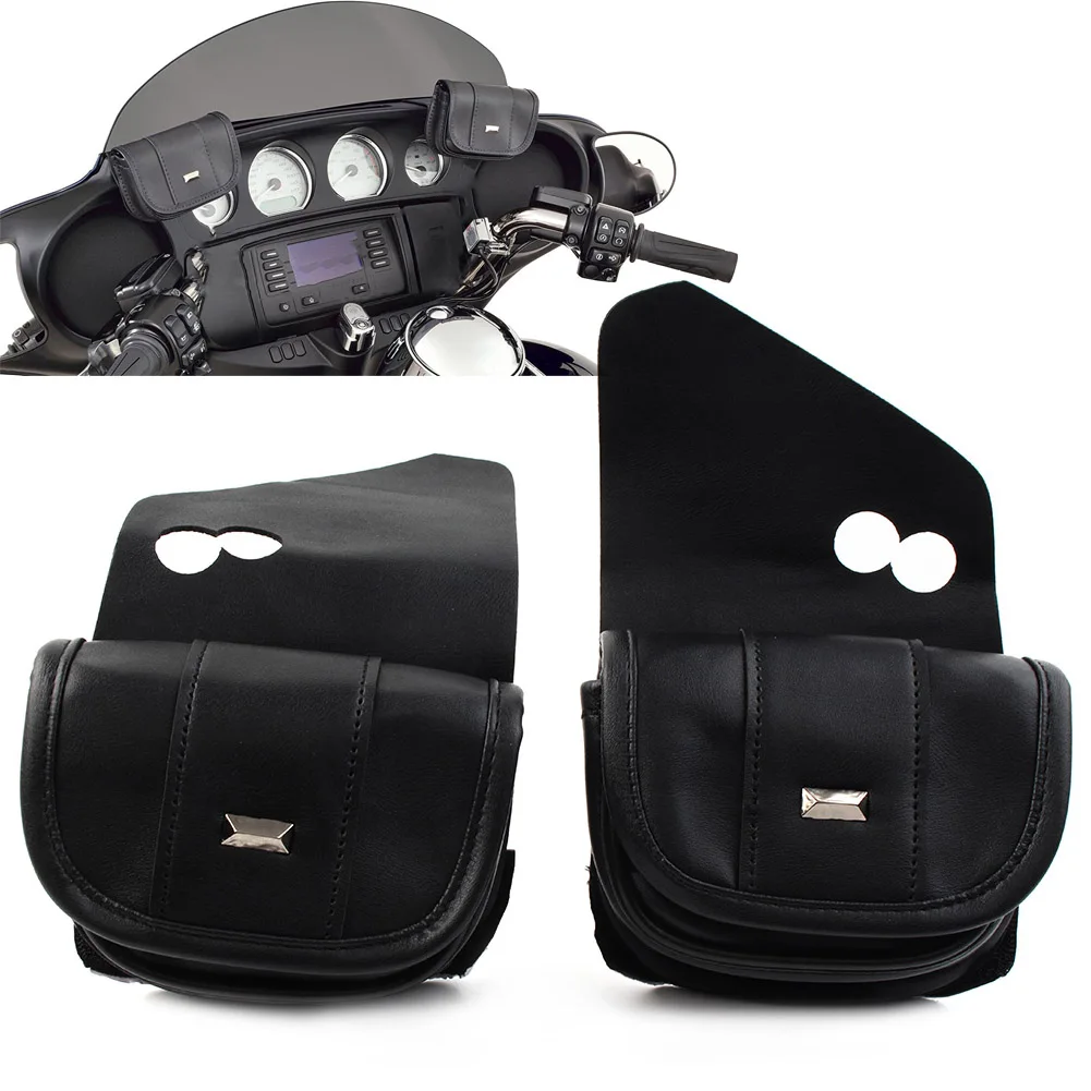 2Pcs For Harley Touring Street Glide Special FLHXS Black Dual Pouches Windshield Bags Motorcycle Accessories