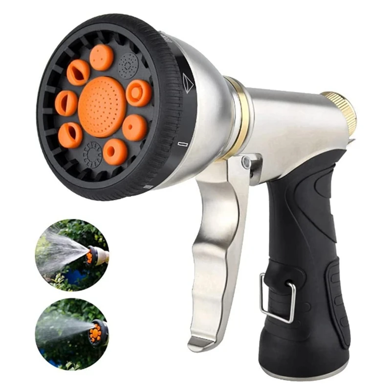 Garden Hose Nozzles Metal High Pressure Jet Garden Water Hose Spray 9 Adjustable Modes Water Sprayer Fit For Cleaning