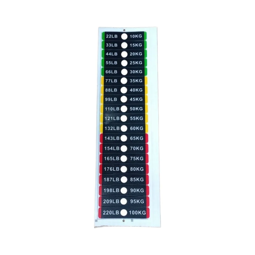 2pcs Fitness Equipment Weight Stickers for Gym Plate Stack Labels 0-100kg in 5kg Increments Plastic 7x1.2cm White Yellow