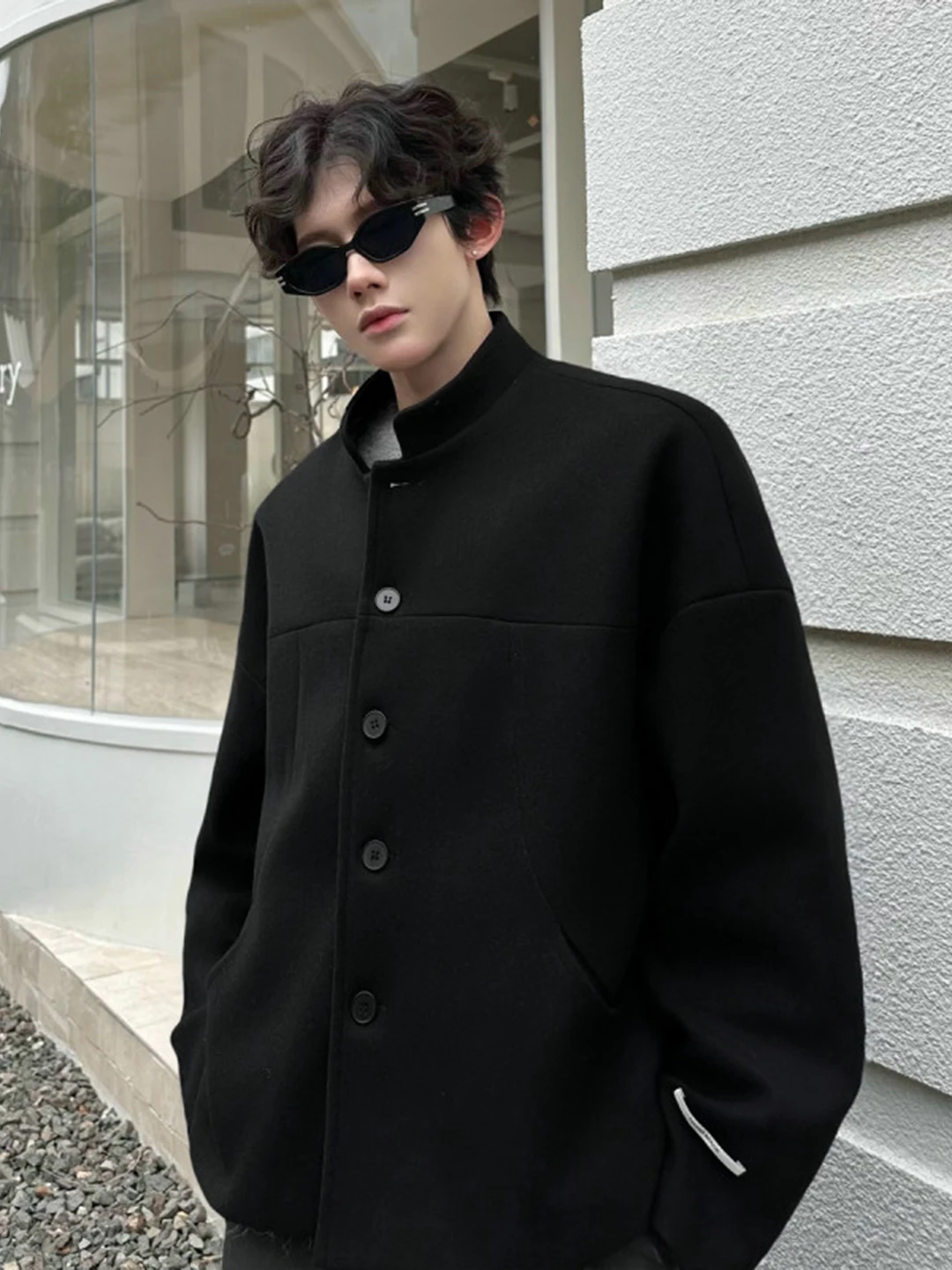 

Bla Casual ort Men's Suit Jaet New Chinese Sle Woolen Coat High-End Feeling Polyester Fiber Straight Cut Autumn Wear