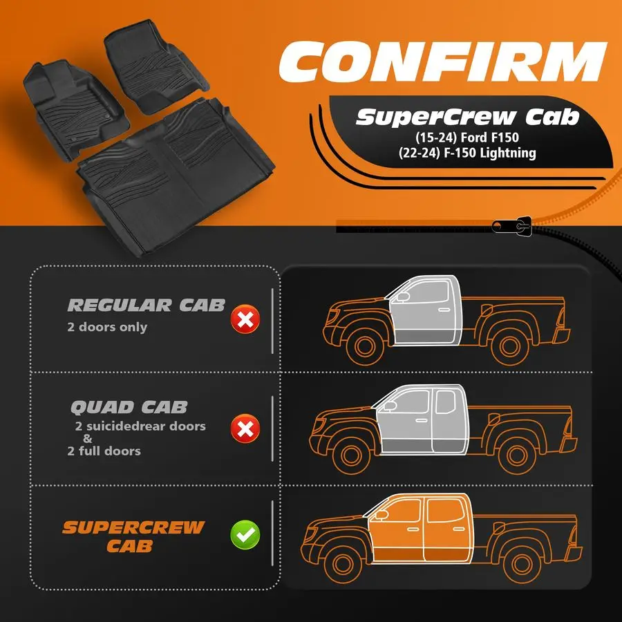 الحصير لسيارة Ford F150 SuperCrew 20152025 بما في ذلك 2225 البرق مع تخزين مسطح قابل للطي مخصص مناسب للدلو الأمامي الخلفي #3