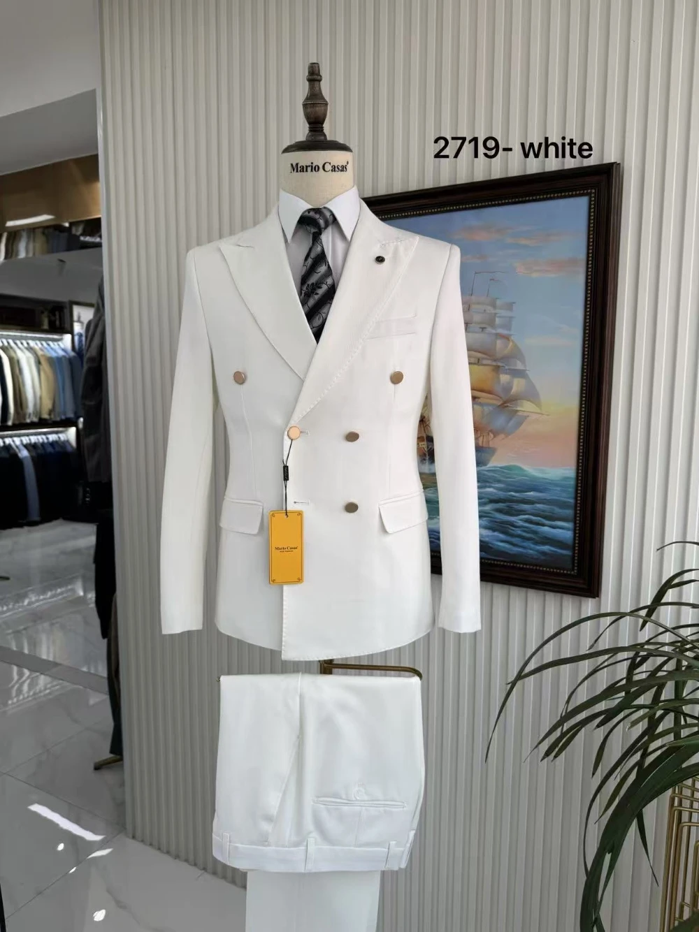 Dagelijkse stijlvolle peak lapel pakset voor heren, knappe premium stof, dubbelrijdige smoking, tweedelig, geschikt voor kantoor, zakelijke gelegenheden en feesten.