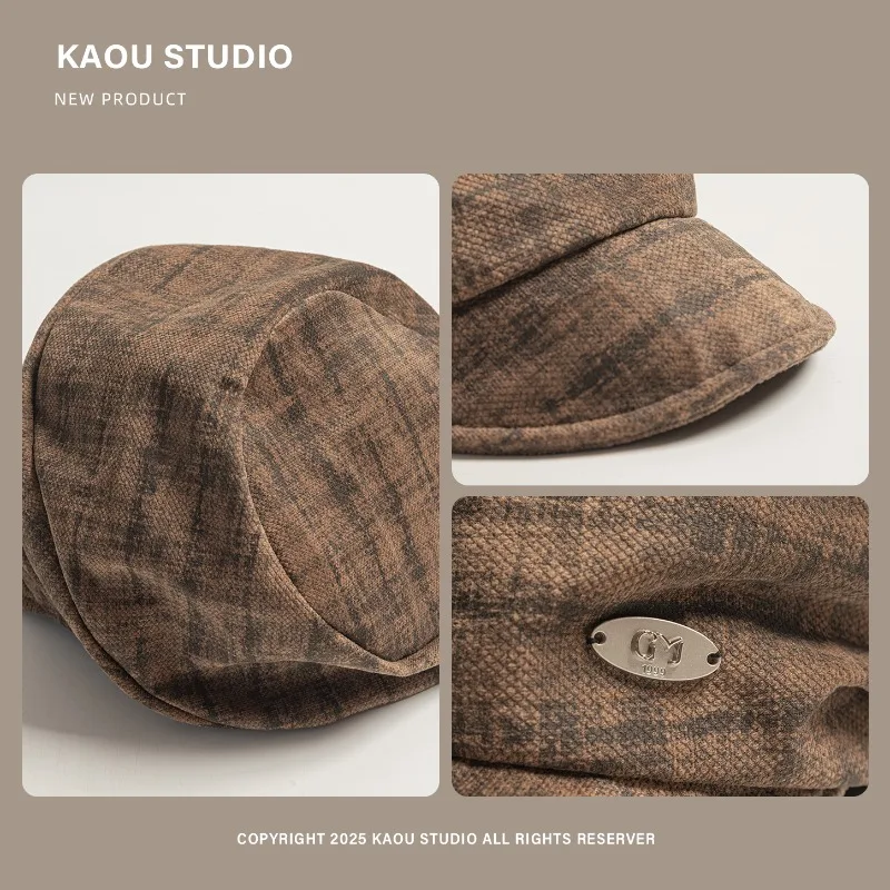 Primavera e outono atmosfera de viagem versátil boinas casuais para mulheres nicho japonês retro plissado design yuppie pintor chapéu