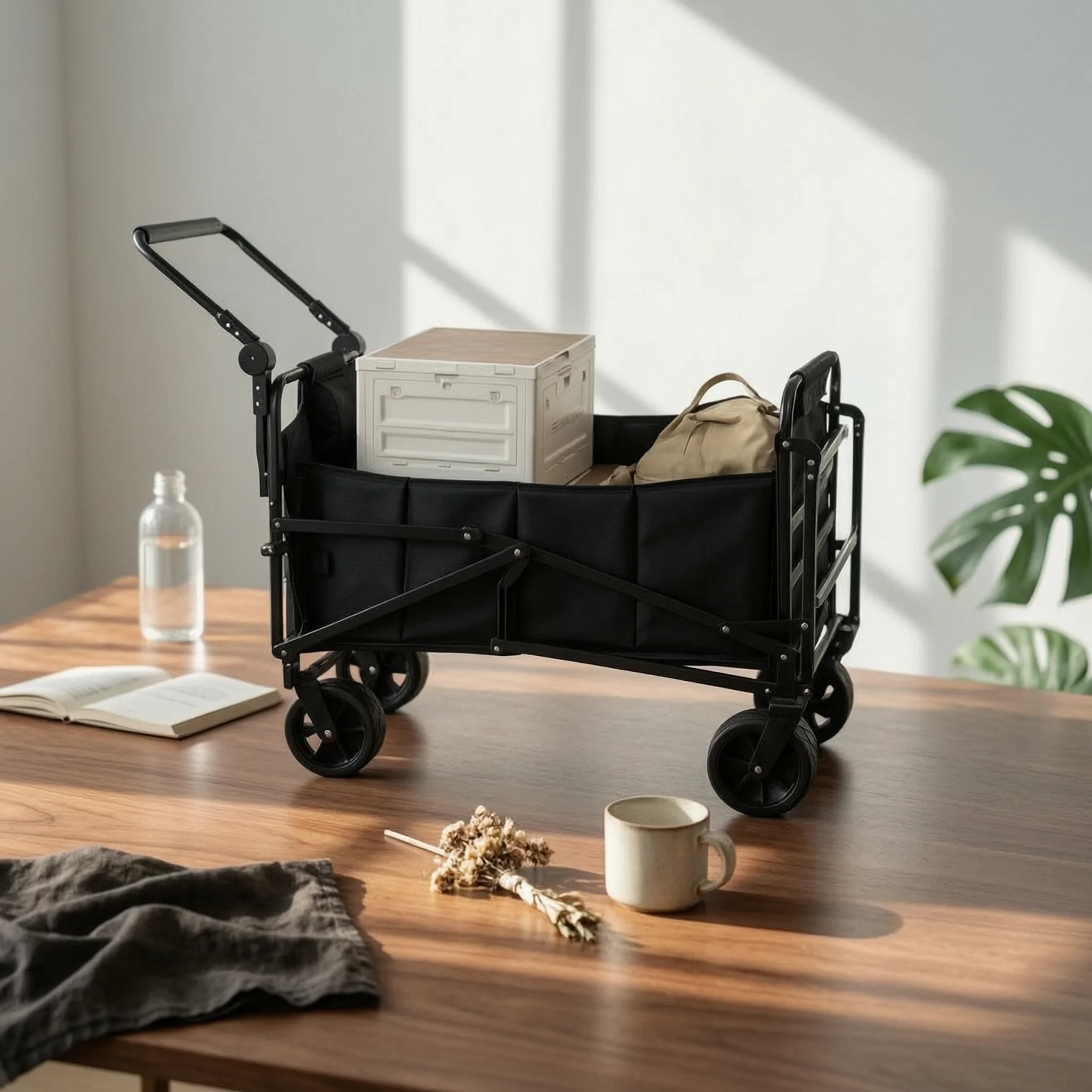 Cart with Adjustable Backrest Easy to Store Reclining Cart Collapsible Wagon Smooth-Rolling for Campers, Camping, Picnics