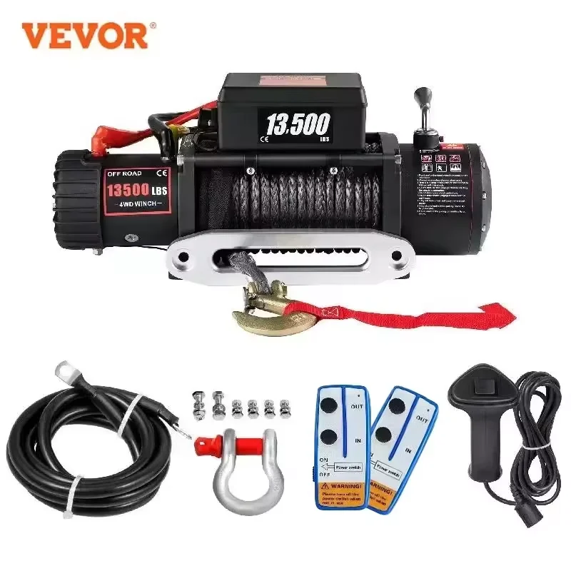 VEVOR Electric Winch 13500 LBS 12V Synthetic Tow Rope Winch 27M/92FT Lifting Hoist for 4X4 Car Trailer ATV Truck Off Road Boat