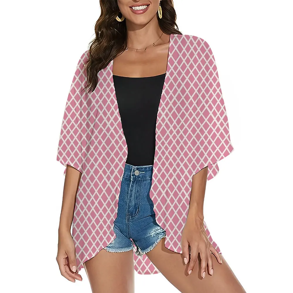 Geometric Patterns 3d Print Kimono Chiffon Cover Up Women's Beach Coats Ligthweight 2025 New Fashion Kimono Cardigan Tops Summer