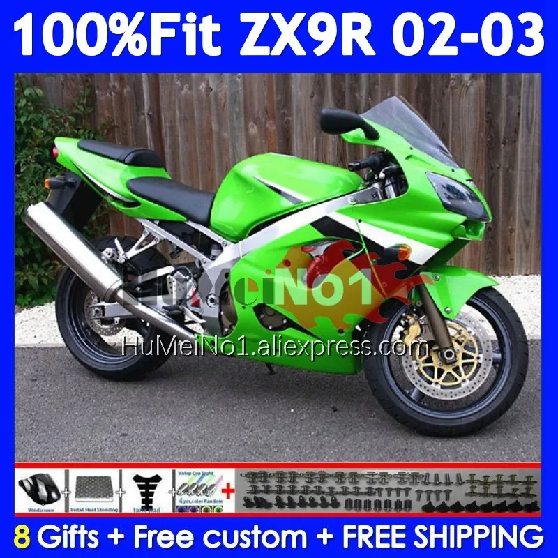 OEM Body For KAWASAKI NINJA ZX-9R ZX 9R 900 CC 9 R 215No.29 ZX900 ZX9 Green black 900CC ZX9R 02 03 2002 2003 Injection Fairing