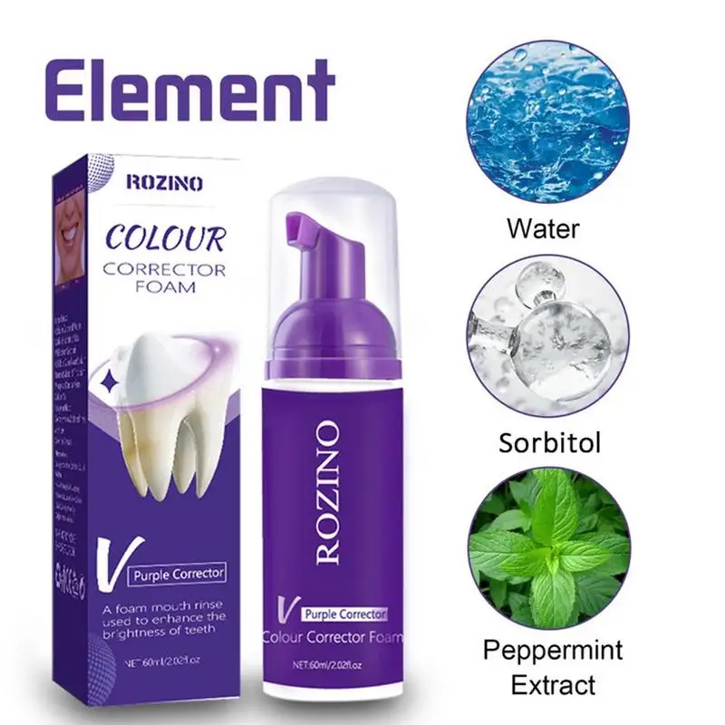 Purple Teeth Whitening Mousse Deep Cleaning Cigarette Stains Repair Bright Neutralizes Yellow Tones Dental Plaque Fresh Breath