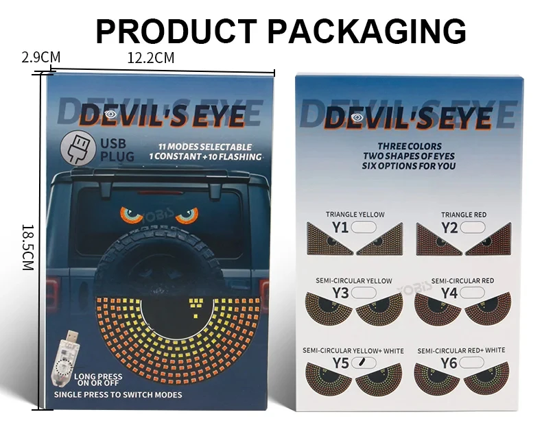2 قطعة مصباح أمامي LED للسيارة مع تصميم عيون الشيطان وجهاز عرض صغير لتصفيف السيارات الحديثة #3
