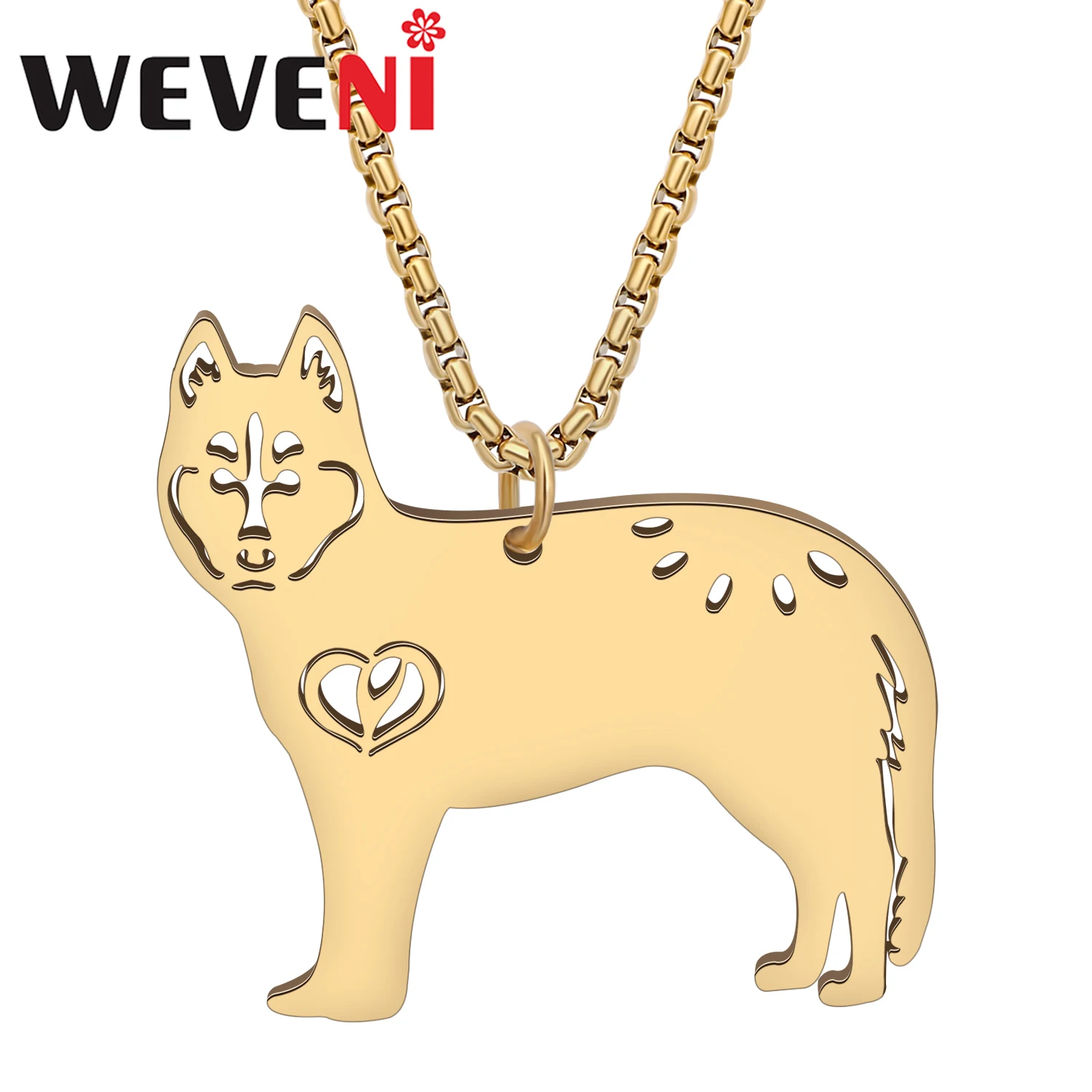 WEVENI Stainless Steel Dog Puppy Necklace Fun Siberian Husky Doggy Pendant Jewelry Charm Pets Gifts Accessories For Women Girls