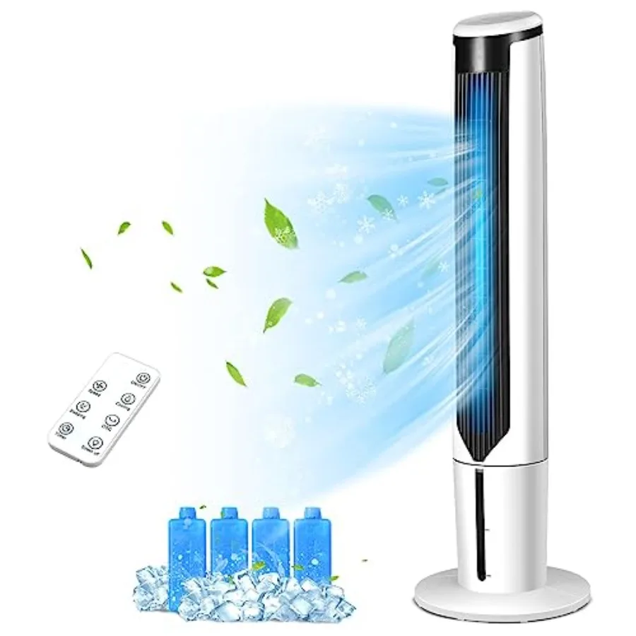 

3 in 1 Evaporative Air Cooler with Portable Cooling Tower Fan for Bedroom and Home Office Features 70 Oscillation 4 Ice Packs I