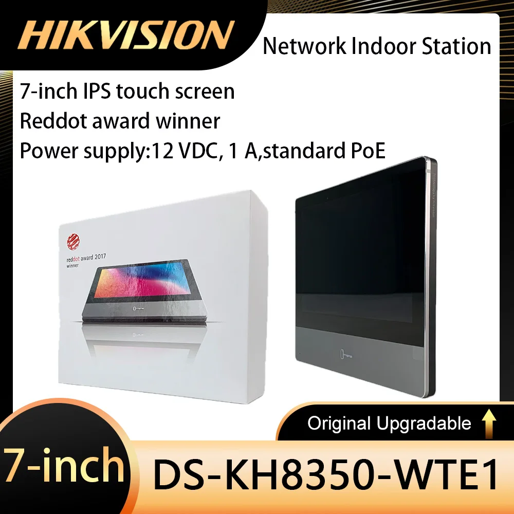 

Hikvision DS-KH8350-WTE1 Indoor Station Multi-Language 7-inch Colorful IPS Touch Screen Indoor Monitor PoE Video Intercom