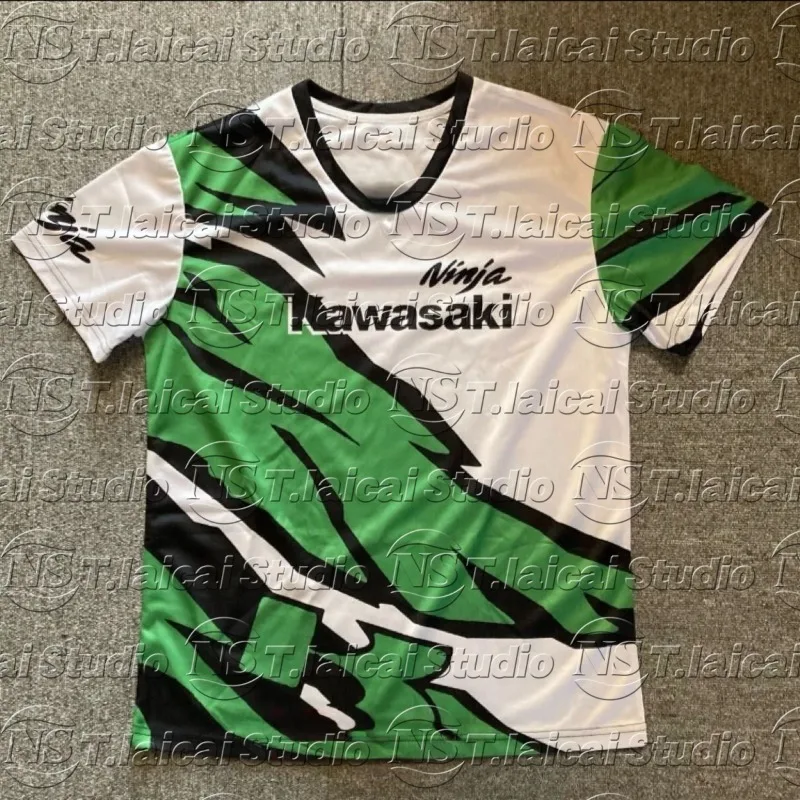 

Новинка 2025 года, быстросохнущая мужская летняя футболка Kawasaki Motorcycle Racing Team с коротким рукавом, футболка для скоростных гонок