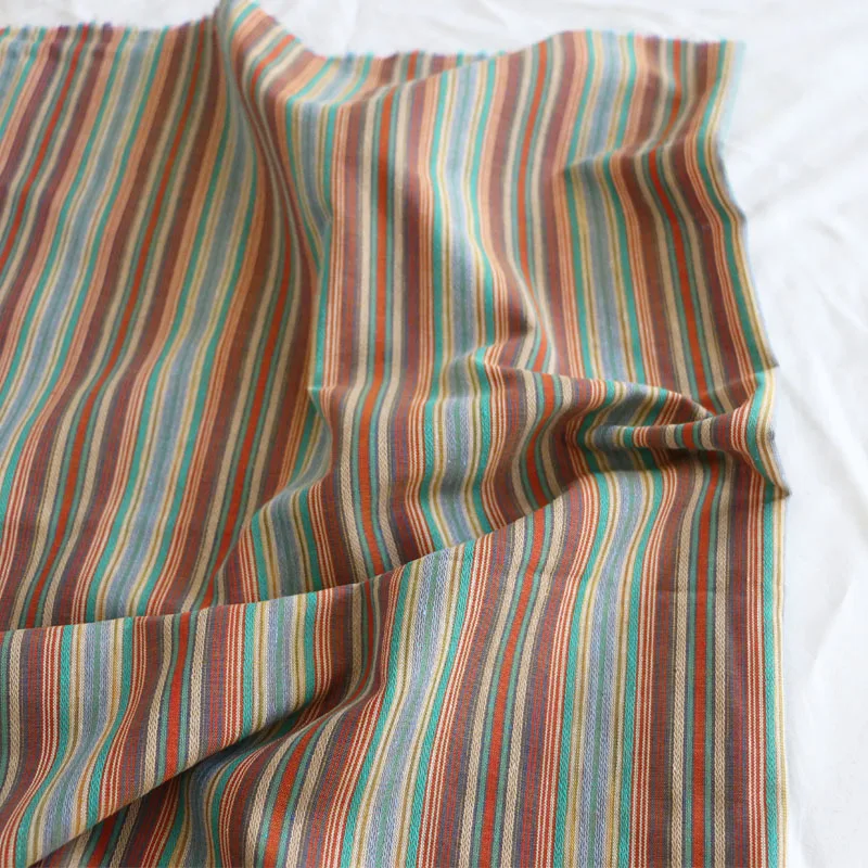 Korean Style Colorful Striped Yarn-Dyed Cotton Linen Shirt Dress Clothing Fabrics Cloth Diy