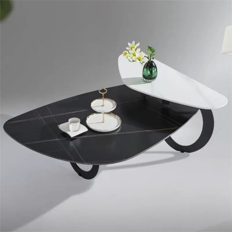 Modern Italian Living Room Home Furniture Imported Sintered Stone Tea Table Black Sanded Carbon Steel Coffee Table