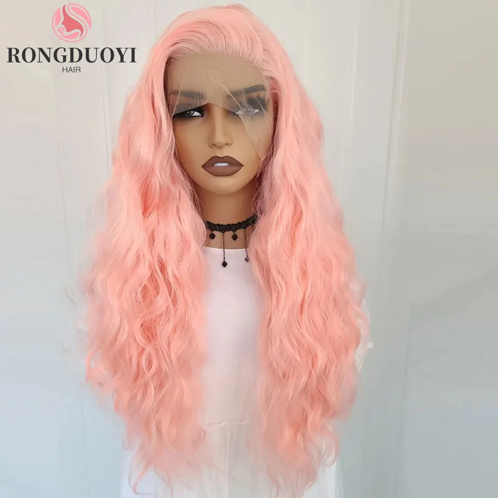 13X4 Peach Pink Wig Natural Wavy Synthetic Lace Front Wig Long Curly Light Orange Colored Hair Lace Frontal Wigs for Women Party