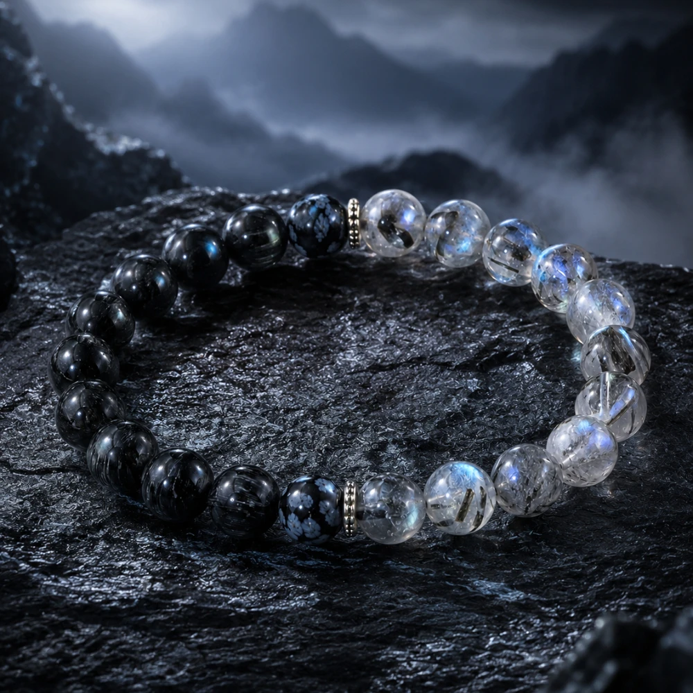 

Natural Black Tourmaline Bracelet for Men and Women, Black Rutilated Quartz Obsidian Beaded Jewelry Gift