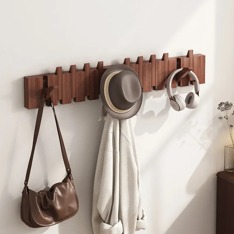 

Bag Hook Household Porch Towel Holder Solid Wood Wall Hanging Clothes Rack Flip Design Key Holder Multi-scene Applicable