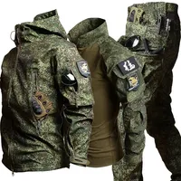 Military Uniform Hunting Clothes Men Army Soft Shell Hooded Jackets+Breathable Long Sleeve Shirts+Multi-pocket Pants Cargo Suits
