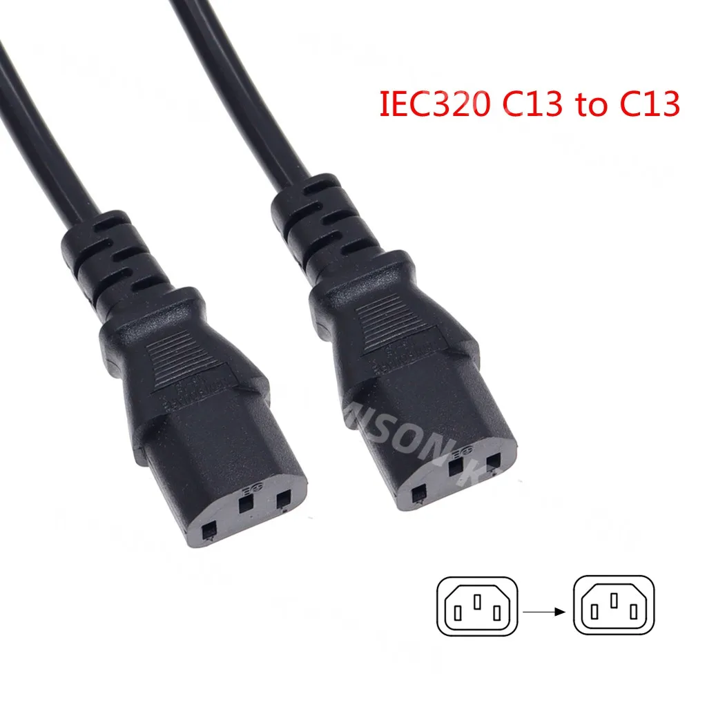 IEC 60320 C13 female to C13 female Power Adapter Extension Cable AC Lead Cord, 3G1.0mm, 10A 250V AC, 0.5m/1m/1.8m
