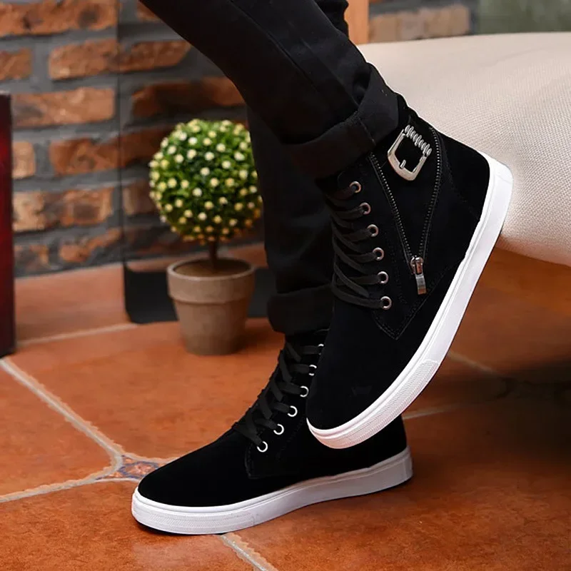 Zipper Men\'s Sneakers High Top Male Sports Boots Frosted Suede Comfortable Casual Sneakers for Men Retro British Style Male Shoe