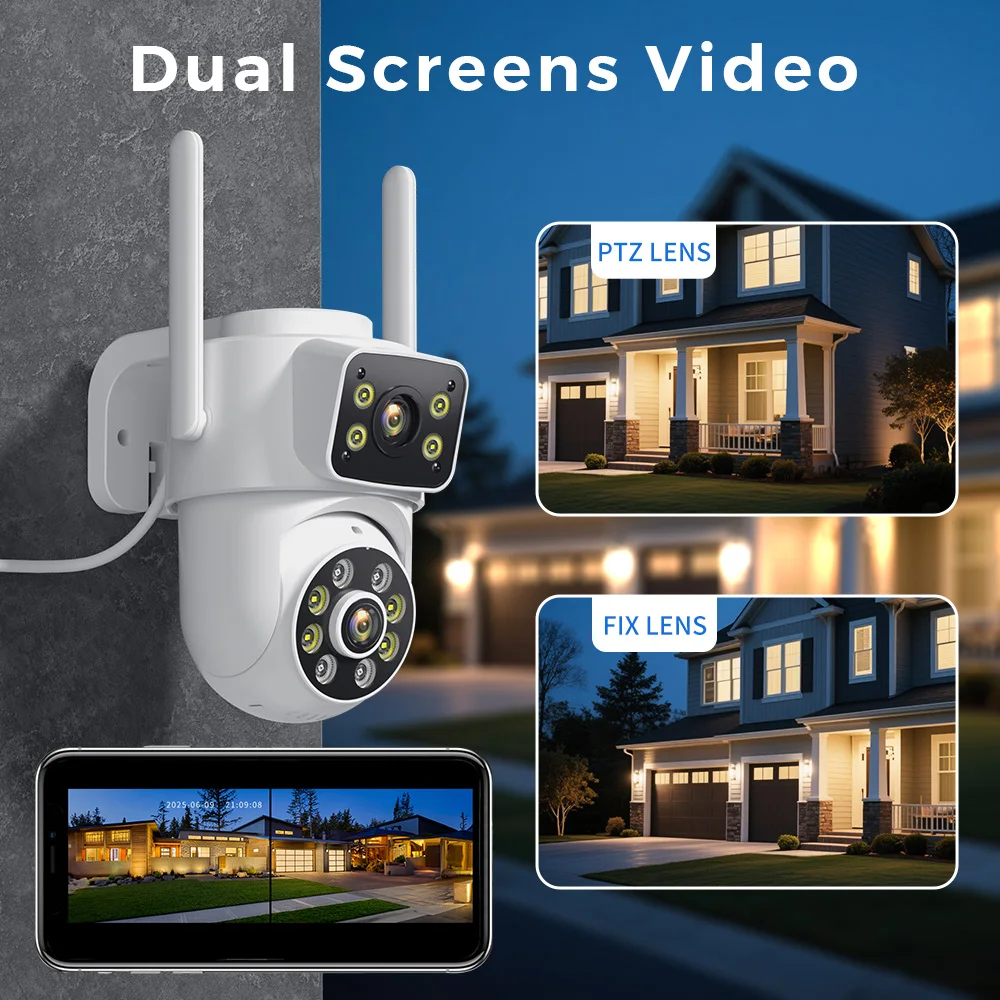 BESDER 4K PTZ Wifi IP Camera 8MP Dual Lens AI Human Detection Wireless Outdoor Security CCTV with Dual Screens ICSEE App Control