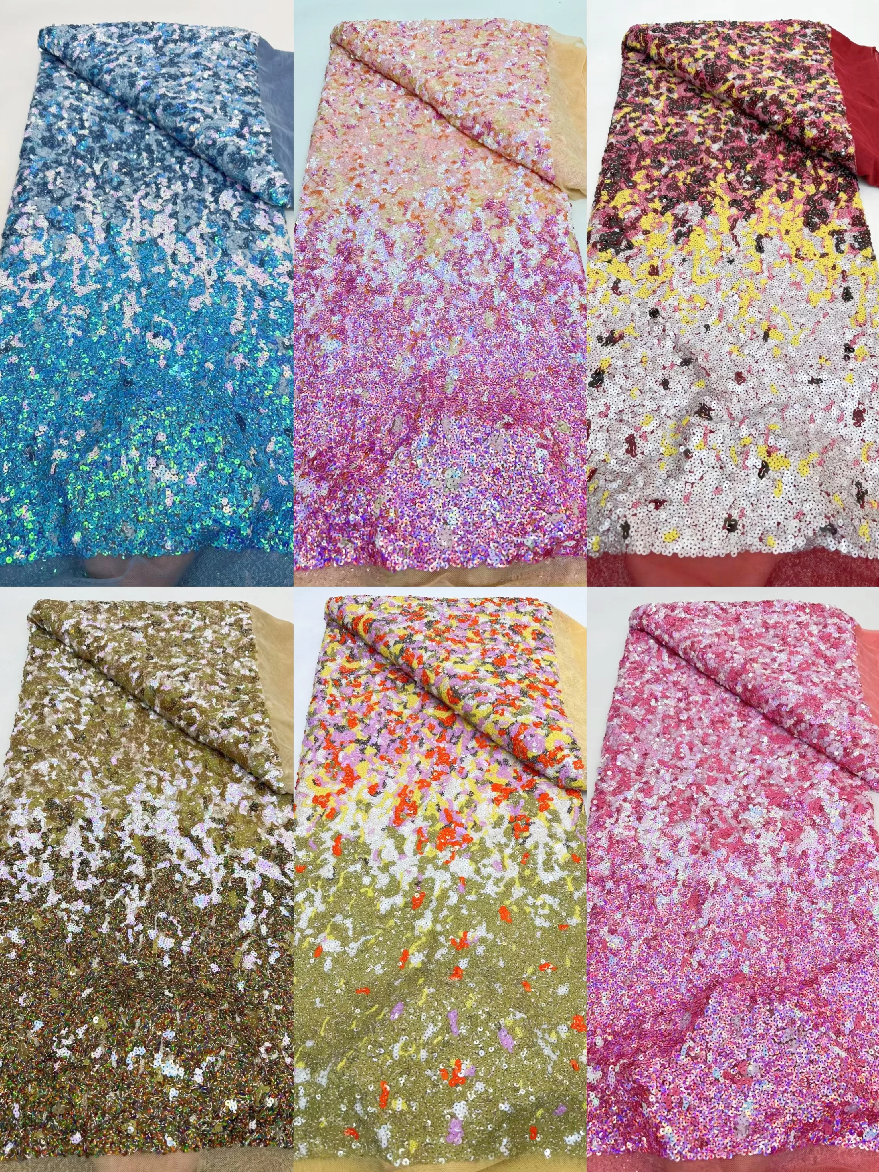 2024 Latest African Sequins Lace Fabric High Quality Embroidery 3D French Flower Beads Nigerian Net Lace For Wedding Party Dress