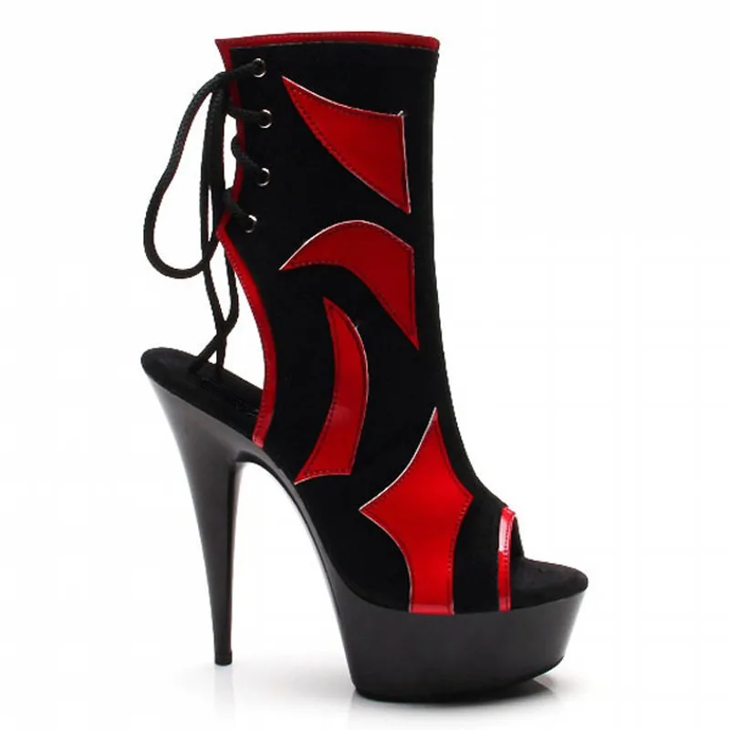 

Новые пикантные туфли на высоком каблуке 15 см с передним ремешком, женские сандалии, необычные туфли на высоком каблуке, модные 6-дюймовые красные/розовые танцевальные туфли до щиколотки