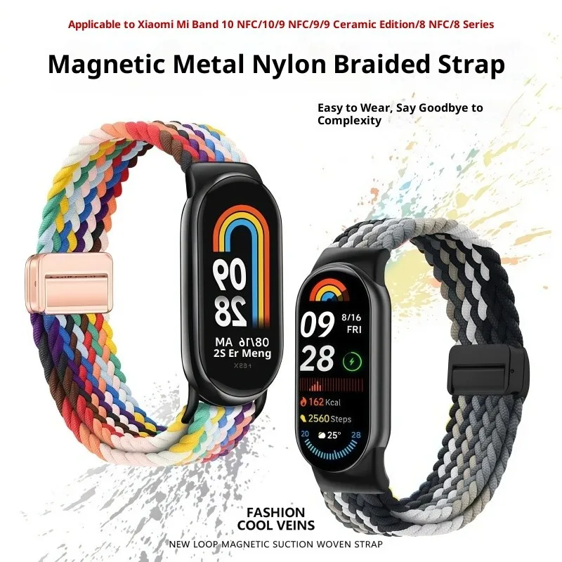 

Nylon Strap For Xiaomi Mi Band 10 9 8 Braided Magnetic Buckle Adjustable watchband Xiaomi Smart Band 10/9/8 Accessories Belt