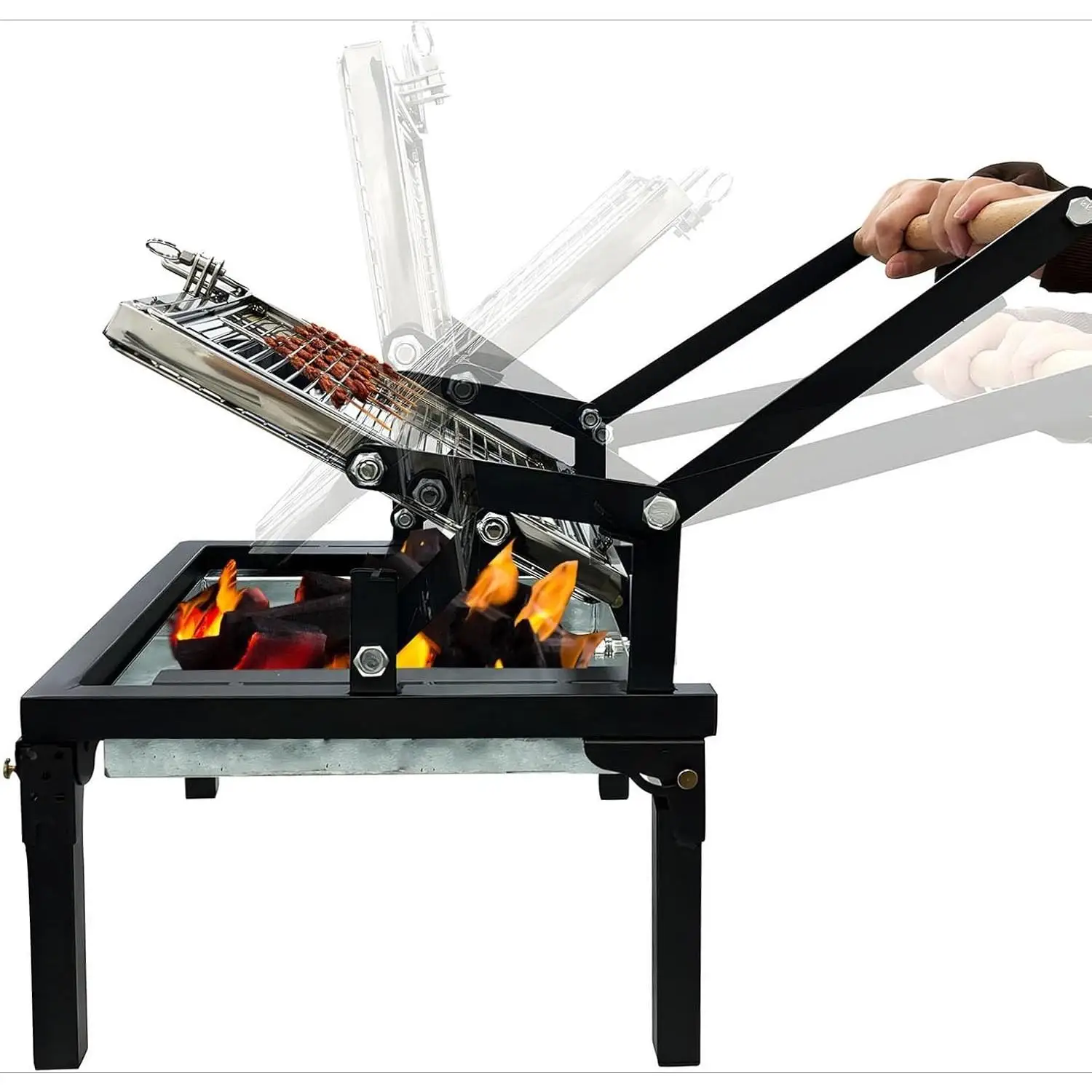 

Folding Barbecue Grill, Portable Charcoal Grill with 360 Degree Rotating Cooking Grille, Cooking Grill with Adjustable Tray,