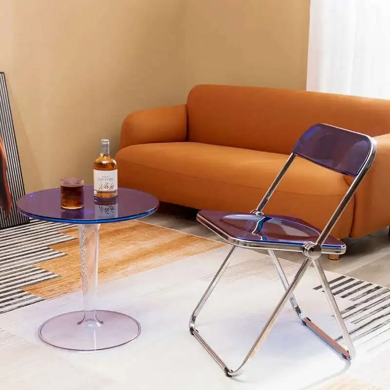 

Acrylic Auxiliary Bistro Coffee Table Side Small Makeup Round Table Modern Luxury Mesa Plegable Living Room Furniture TY20XP