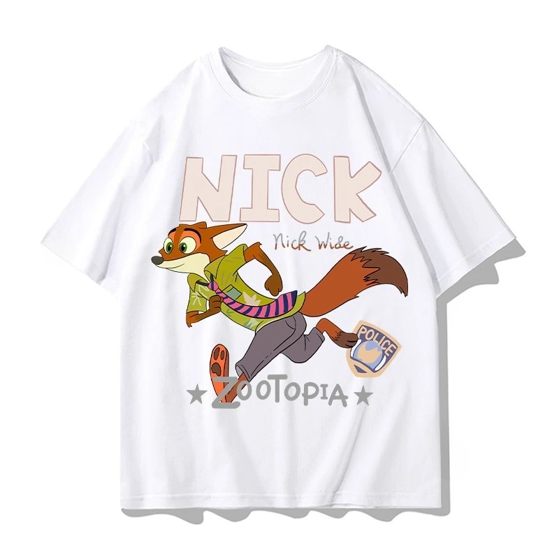 

Футболка с короткими рукавами Disney Zootopia, аниме, Ник Джуди, полицейский, детский летний хлопковый топ с короткими рукавами для пар