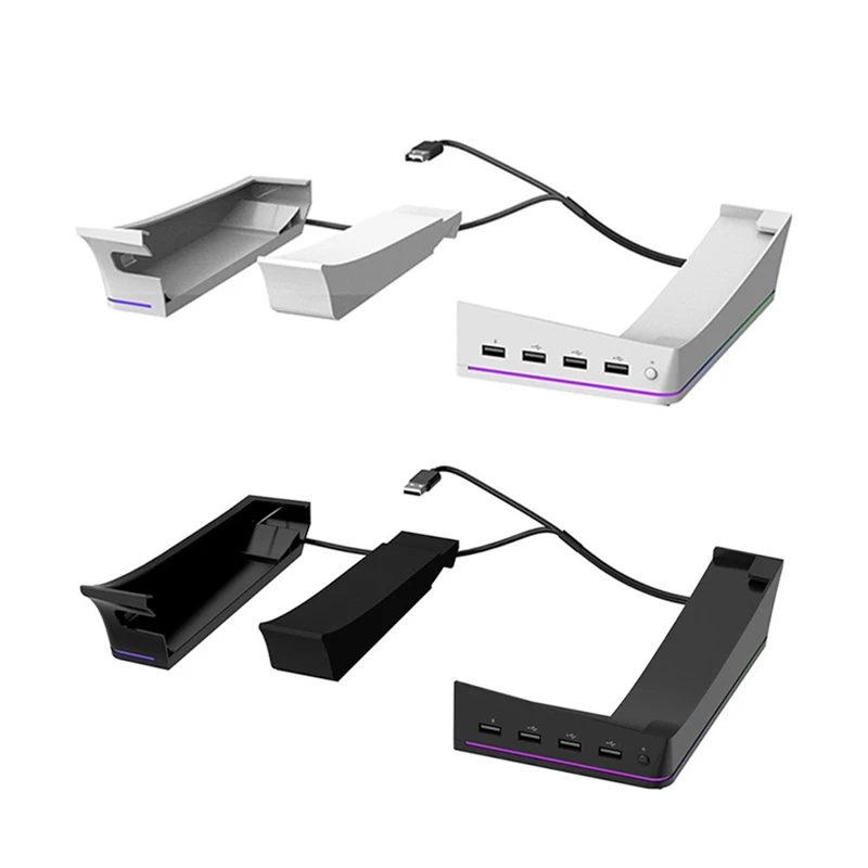 For PS5 Slim/Pro Stand With Light Modes, 4 USB Hubs - Enhanced Storage & Display