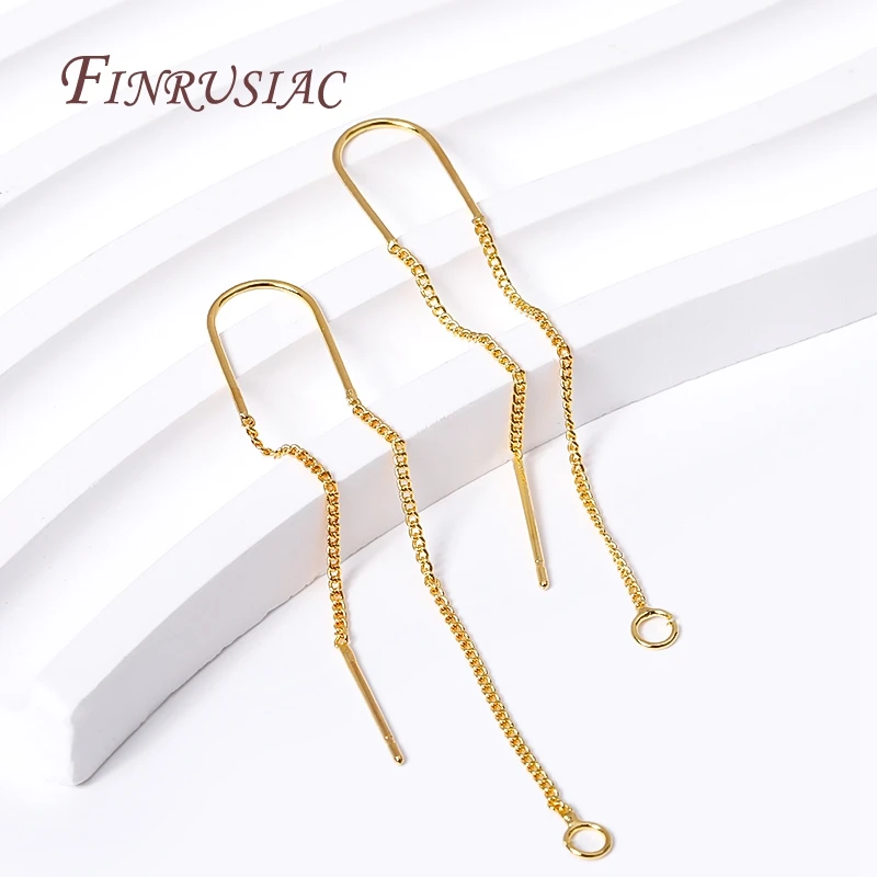 DIY Earring Making Accessories 18K Gold Plated Ear Wire Earrings Findings,Cable Chain Ear Thread with Center U-Bar and Open Ring