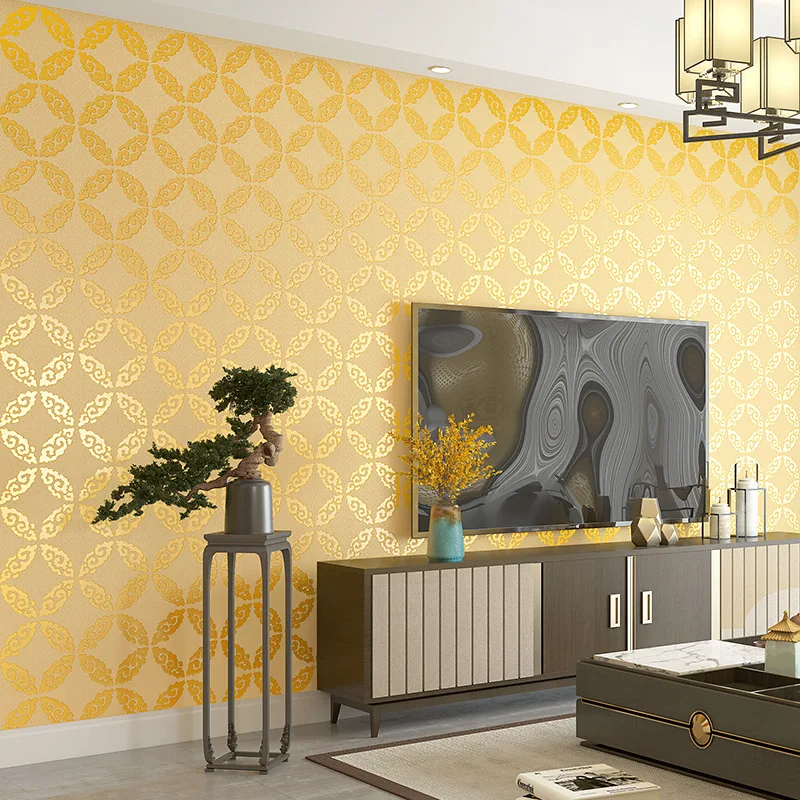 

Chinese Gold Yellow Tea House Wallpaper TV Background Wall Paper Non-woven Wallpaper Porch Study Foyer Living Room Bedroom