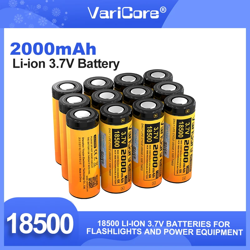 VariCore VC-2000C 18500 2000mAh 3.7V 充電式バッテリー Recarregavel リチウムイオン電池 LED 懐中電灯ヘッドランプ用 18*50MM