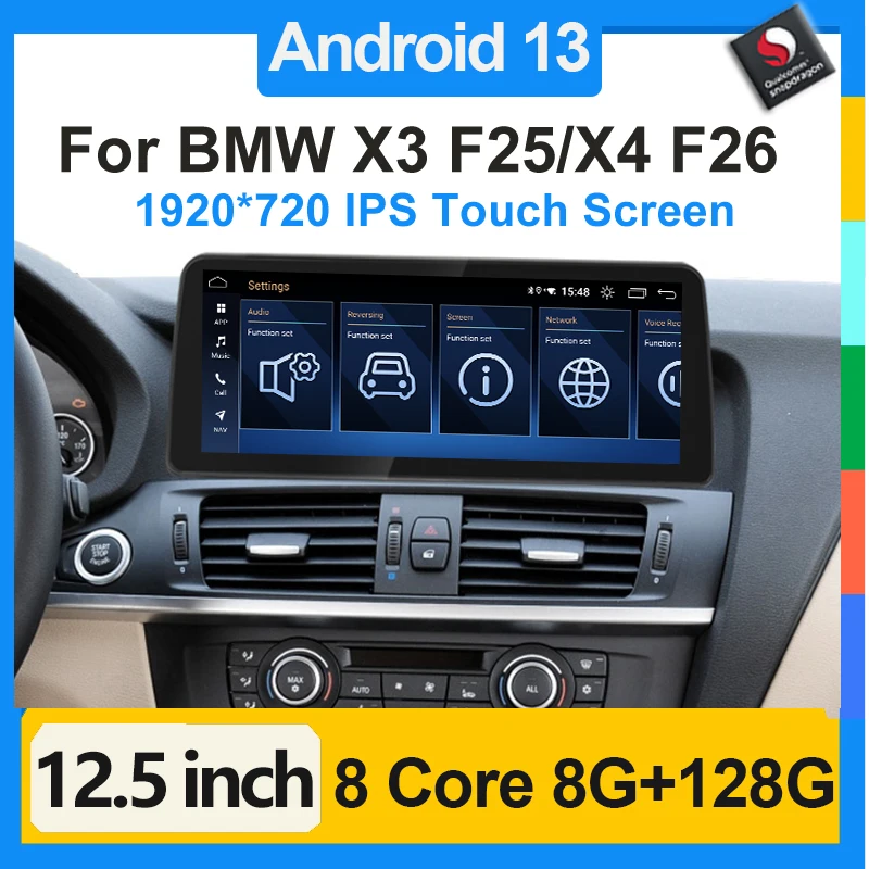 Qualcomm Android 13 Wireless Carplay Auto Radio Car Multimedia Playback Program GPS Navigation DSP 4G for BMW X3 F25 X4 F26