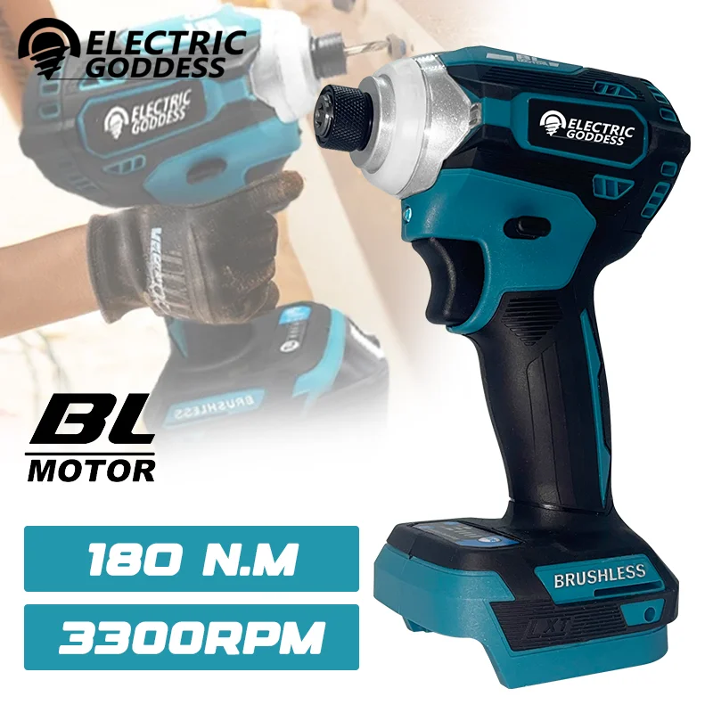

Electric Goddess DTD171 Impact Driver Brushless Cordless Electric Screwdriver Rechargable Drill Driver For 18V Makita Battery