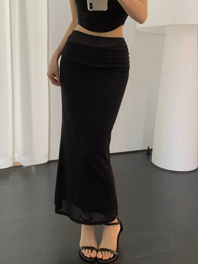 

High Waist Mesh Half Skirt Women's Tight Fitting Gauze Pleated Long Skirts Street Style Summer New Pure Desire Bodycon Skirts