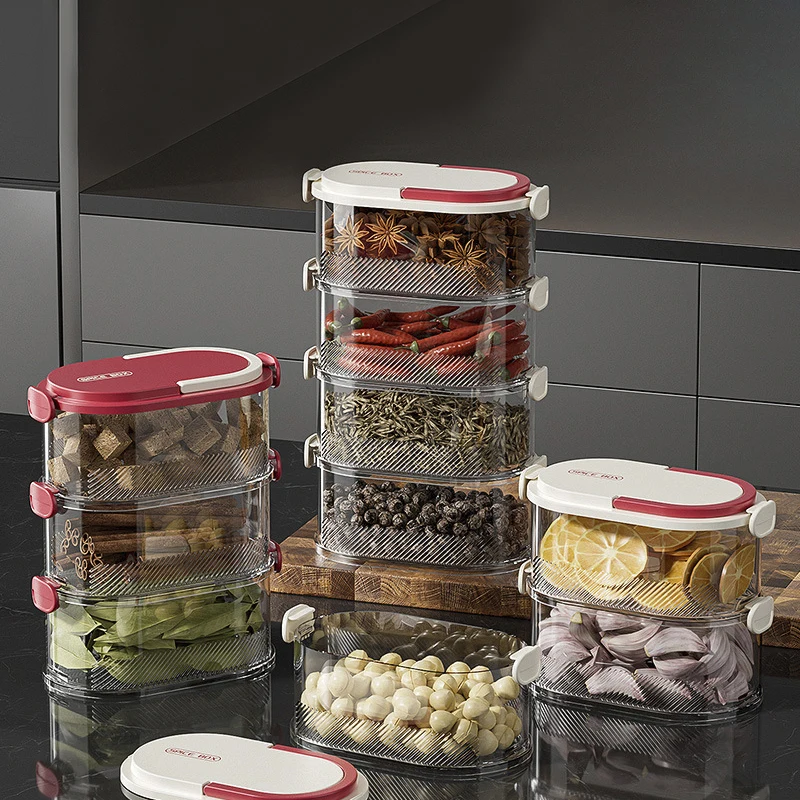 Kitchen Spice Storage Box Onion Ginger Garlic Fresh-keeping Box Multi-layer Food Sealing Moisture-proof Packaging Tank Household