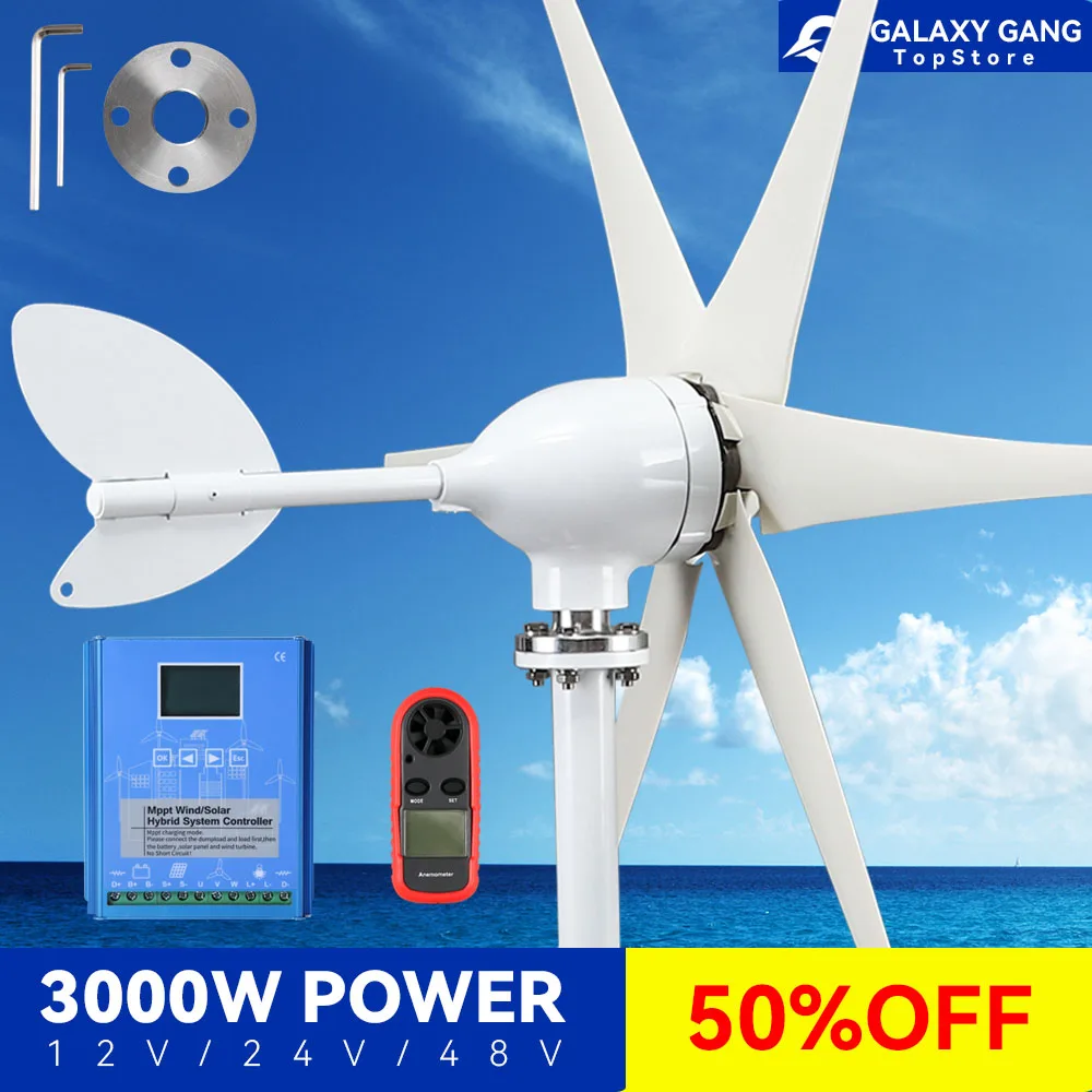 

Wind Turbine generator Small domestic Kit 3KW Power 12v 24v 48v Off Grid System With Dynamo Charger Mppt Controller For Home U