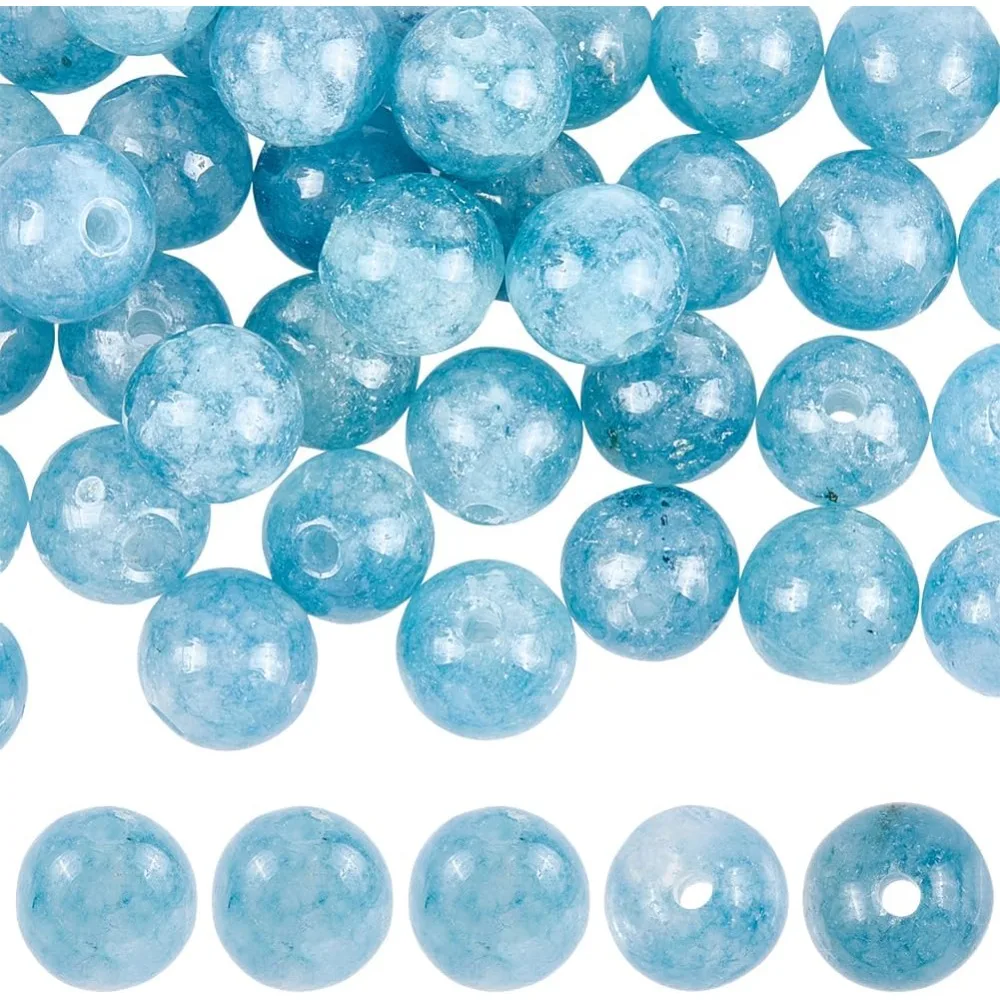 80Pcs Light Blue Beads 6mm Agate Beads Bulk Loose Round Smooth Polished Shiny Opaque Spacers