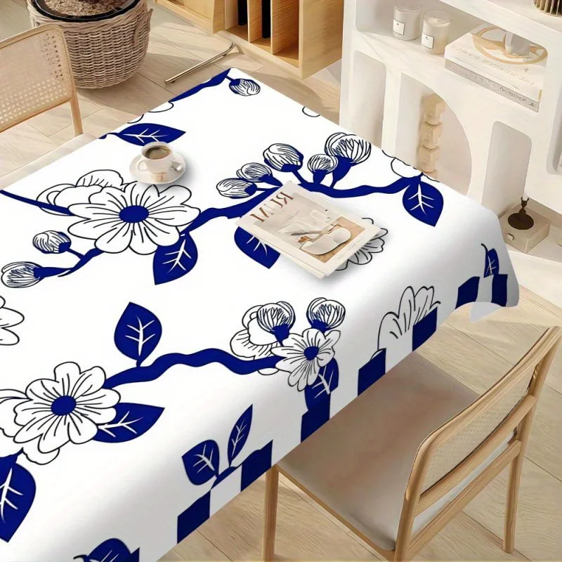 1pc of Polyester Tablecloth with Floral Design, Featuring a Symmetrical Pattern, Rectangular Multicolored Printed Flower Tablecloth, Table Cover, Suitable for Coffee Tables And Dining Tables with Right Angles, Versatile for Indoor And Outdoor Use