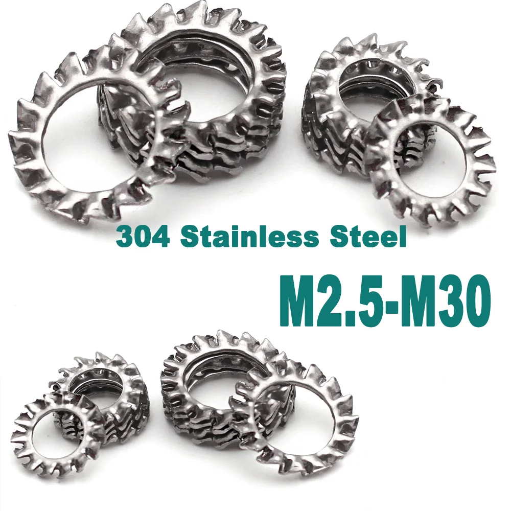 

304 Stainless Steel M2.5 M3 M4 M5 M6 M8 M10 M12 M14 M16 M18 M20-M30 Anti-Slip Anti-Loosening External Multi Tooth Lock Washer