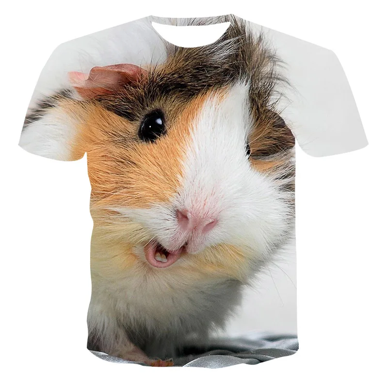 Camiseta de verano con estampado 3D de hámster y conejillo de indias, camisetas informales de moda para mujer y hombre, camisetas neutrales con cuello redondo, tallas grandes