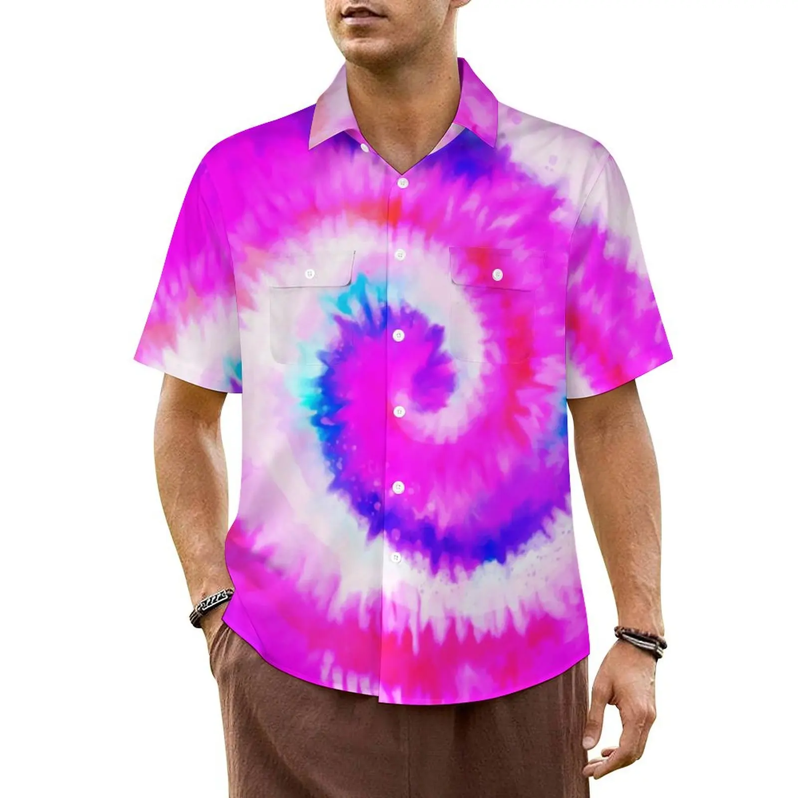 

Ombre Tie Dye Casual Shirt Rainbow Hippy Print Trendy Hawaiian Shirts Mens Short Sleeve Beach Streetwear Plus Size 5XL Blouses