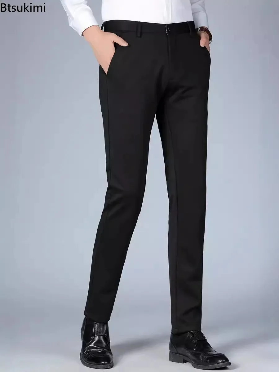 2025 New Men's Dress Pants High-end Business Formal Straight Pants Spring Autumn Thick Slim Elastic Non-ironing Suit Pants Male
