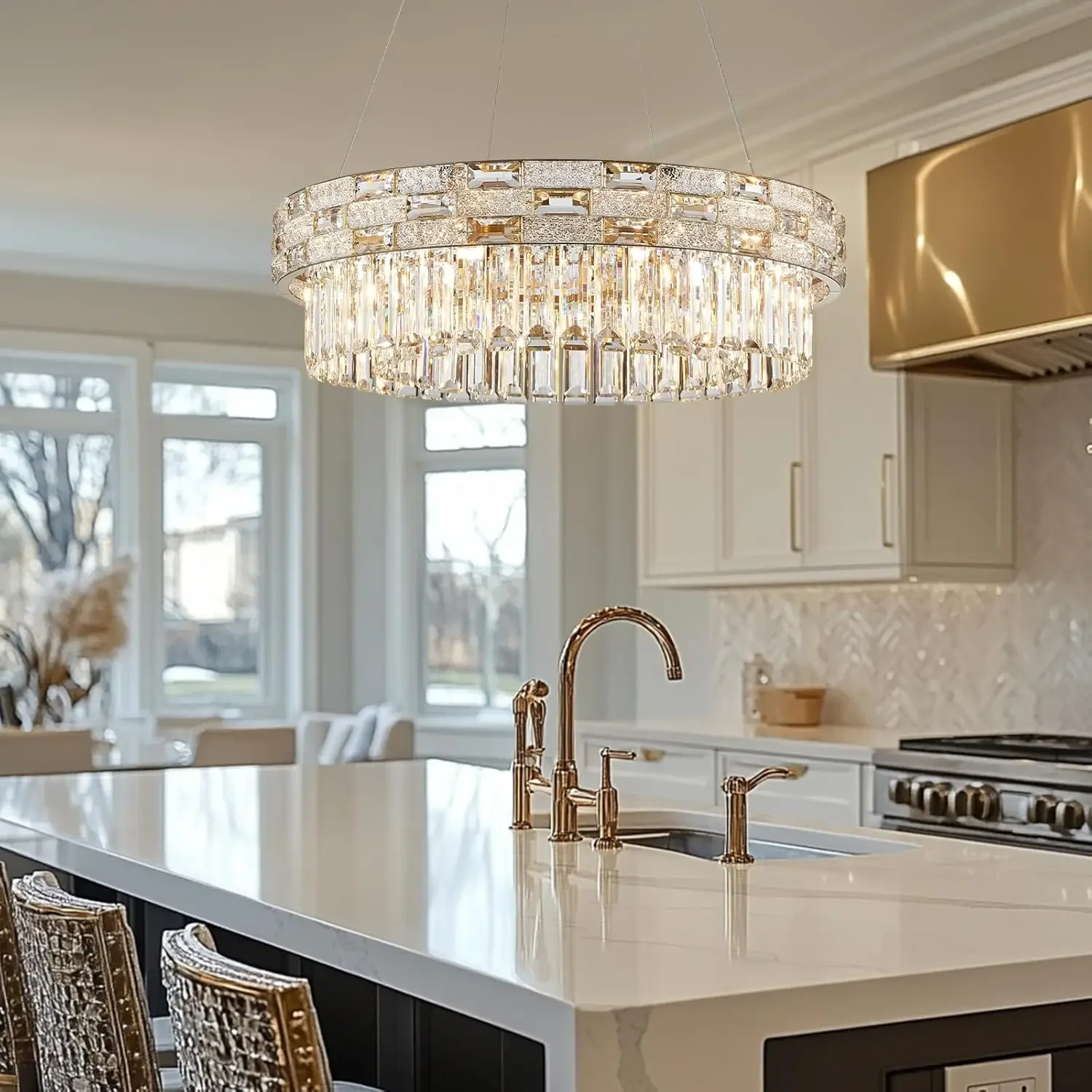 Luxury Round Crystal Pendant Chandelier for Dining Table Bedroom Gold K9 Crystal Pendant Light Living Room Vila Kitchen Island