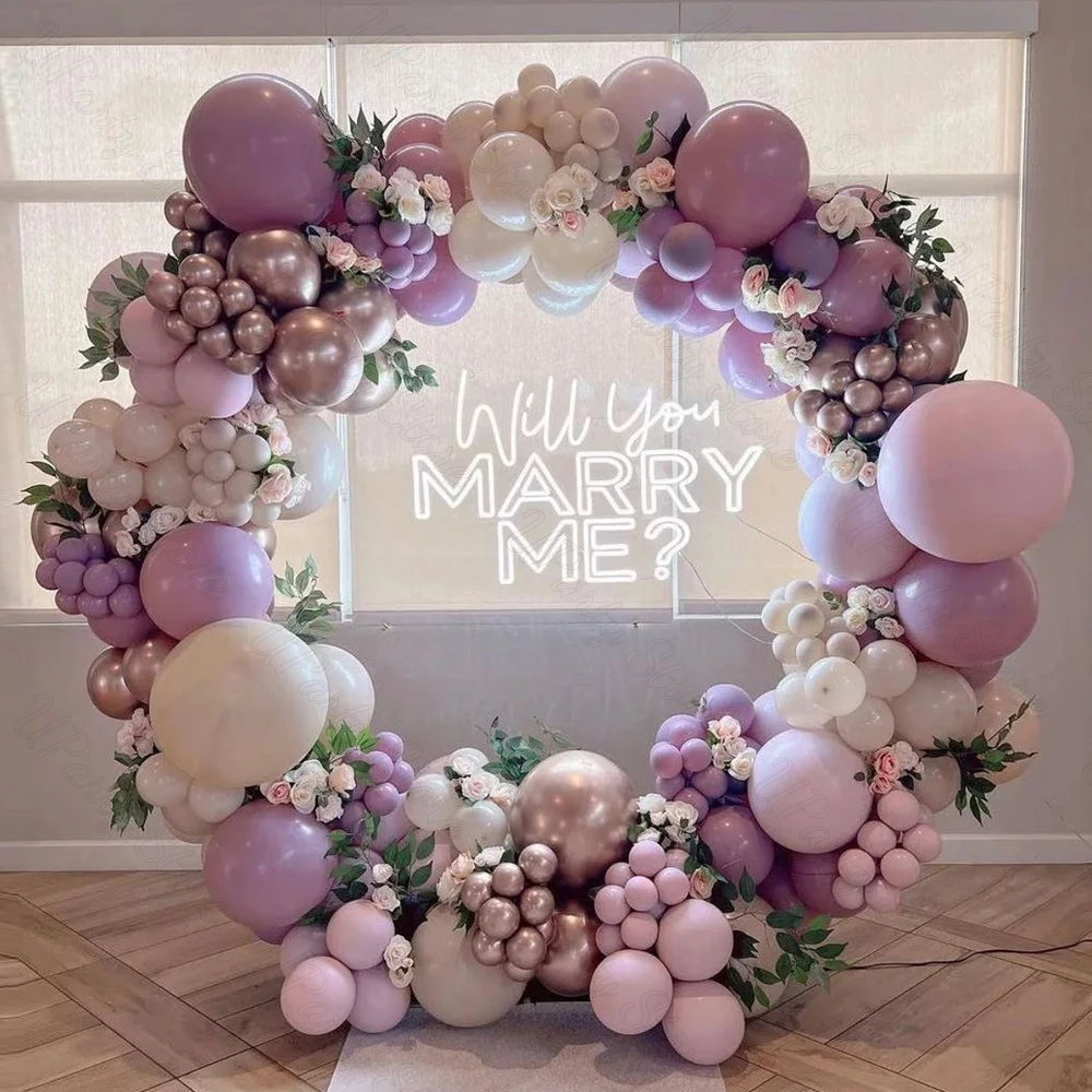 Lotus Purple Balloon Arch White Sand Metal Light Purple Pastel Pale Pinkish Purple Balloon Garland for Wedding Birtday Decoratio