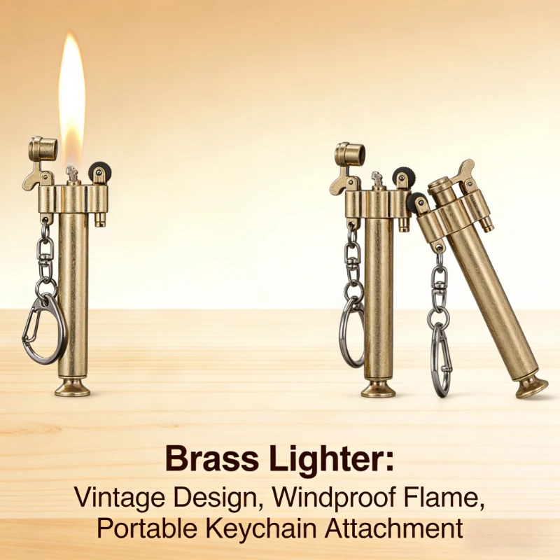

Slim Retro Pure Copper Windproof Oil Lighter Grinding Wheel Ignition Torch Form Stylish Portable Gift and Collectible for Men